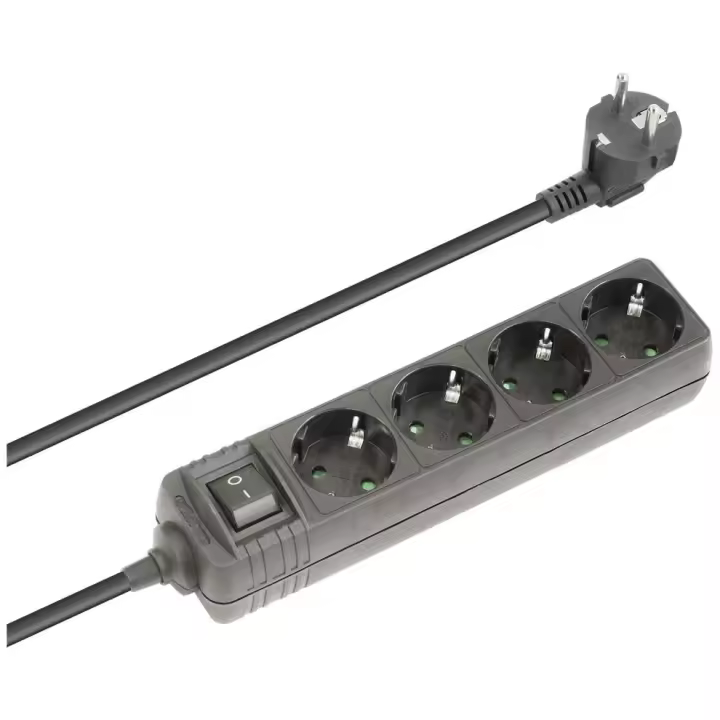 Regleta de alimentación Schuko con interruptor 1E:4S, Negro - 1