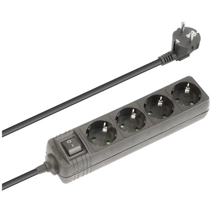 Regleta de alimentación Schuko con interruptor 1E:4S, Negro - 1