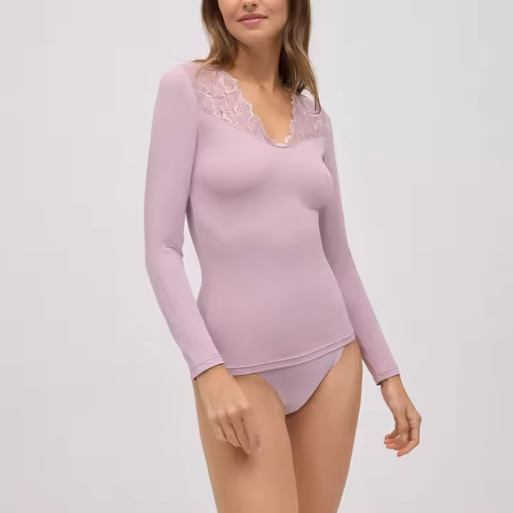 Ysabel Mora - Camiseta manga larga elástica con encaje lila - 1