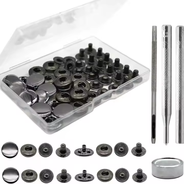 Kit De 12 Piezas De Cierres De Cuero Y Metal De Alta Calidad Con Botones De Tapa Y Rivetes Para Muebles Y Accesorios - 1