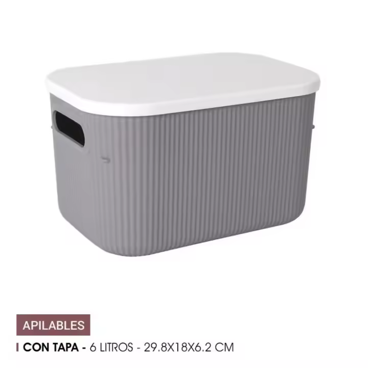 XOCOTŌ® Juego 1-2 Cajas de ordenación con Tapa, Minimalista 'ARI' | M: 26.9x18.7x16.2cm (6 Litros) / L: 37.4x26.1x16.4cm (13 Litros) | Caja ordenadora para ropa, juguetes, oficina, etc - XOCOTŌ® - 1