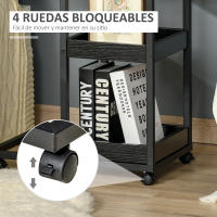 HOMCOM Mesita Auxiliar Industrial Mesa Auxiliar en Forma de C con Ruedas Estantes Abiertos y Marco de Acero para Salón Dormitorio 51x33x66 cm Marrón Oscuro - details 2
