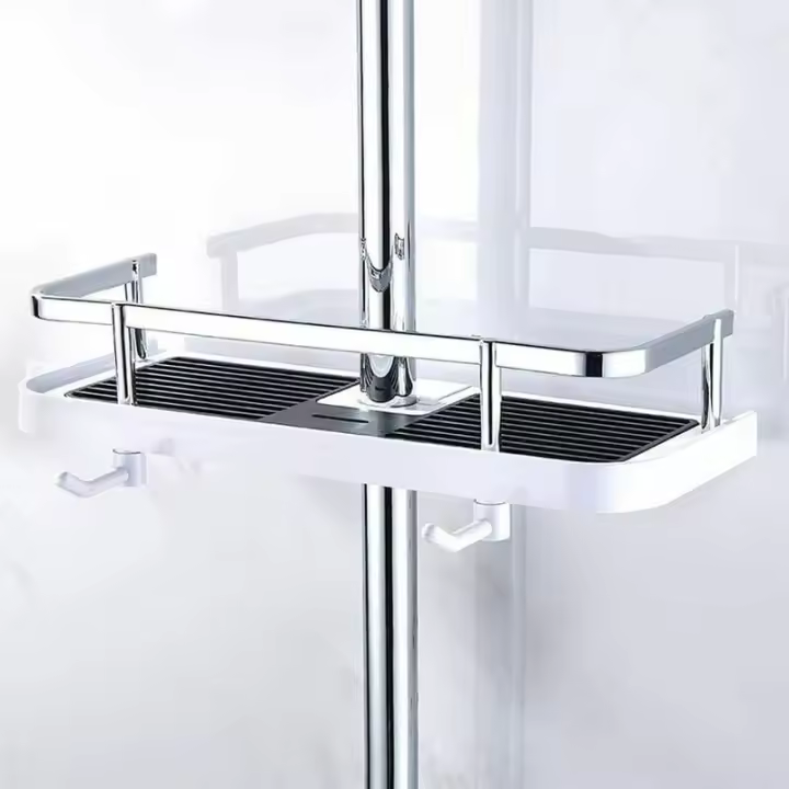 Estante de ducha ajustable de pared, cesta de almacenamiento para baño y cocina, se fija a la tubería, práctico estante de pared de 30 x 12 x 6 cm. - 1