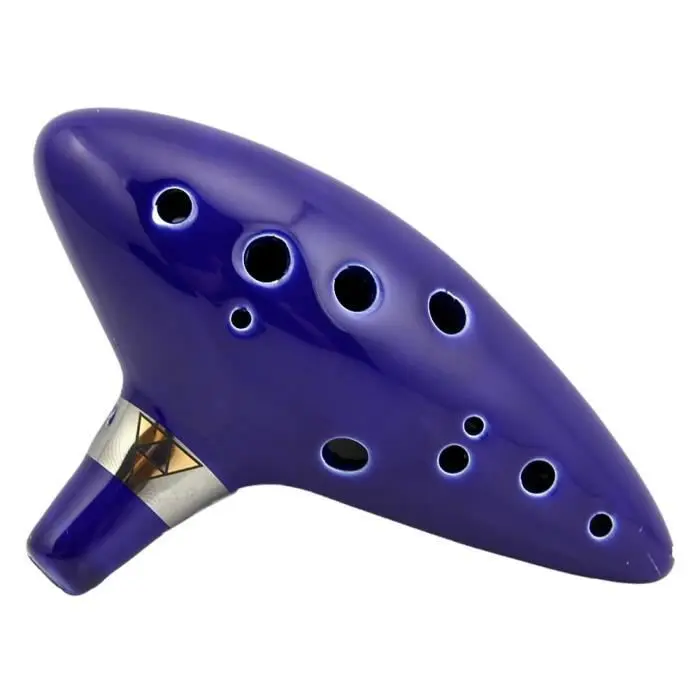 Flauta barítono de cerámica Ocarina en modo C de 12 agujeros Instrumento de flauta Ocarina de la leyenda de Zelda azul - 1