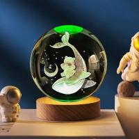 Lámpara De Mesa 3D Carved Cristal Ball Ballena Para La Noche Regalo De Aniversario Para Mujer Regalo De San Valentín Para El Dormitorio Y Sala - details 3