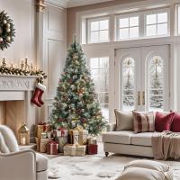 ARBOL DE NAVIDAD SILVESTRE 120cm, 210cm. Arbol de Navidad Verde Abeto, Árbol de Navidad Artificial, Verde PVC Árboles Decoración Navideña, con Efecto Nieve y piñas, Soporte de Maderal (con Efecto Nieve y piñas) - details 5