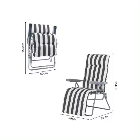 Pack 2 Sillas Playa Reclinables Acero Cojín Acolchado Rayas Respaldo Ajustable - 1