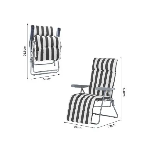 Pack 2 Sillas Playa Reclinables Acero Cojín Acolchado Rayas Respaldo Ajustable - 1