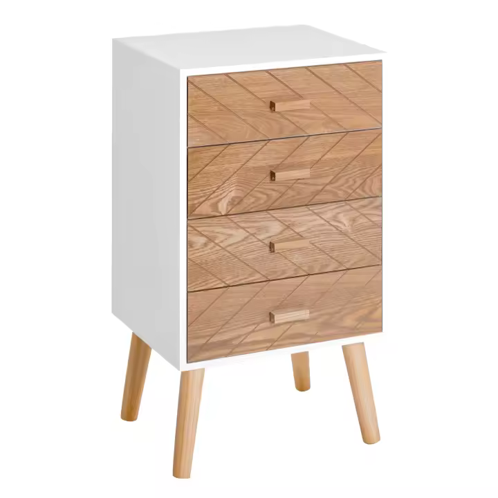 HOMCOM Mesita de Noche Madera con Cajones Comoda Rústica Cajonera Mesilla Mueble para Dormitorio Armario Almacenamiento Blanco y Natural - 1