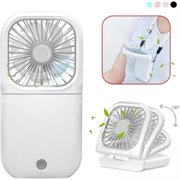 Mini ventilador portátil, Silencioso, plegable, recargable por USB, ajustable en tres velvidades, 7 Aspas, adecuado para Viajes al aire libre en la oficina en casa, ventilador de Cuello Manos Libre con Badería externa de 3000 mAh - 1