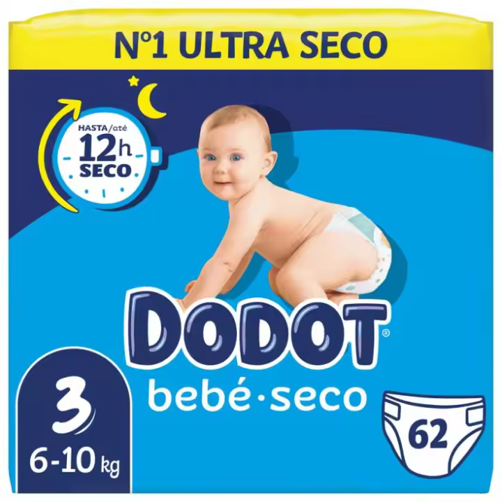 Dodot Pañal Bebé Seco Talla 3 - 124 Unidades | Máxima Absorción - 1