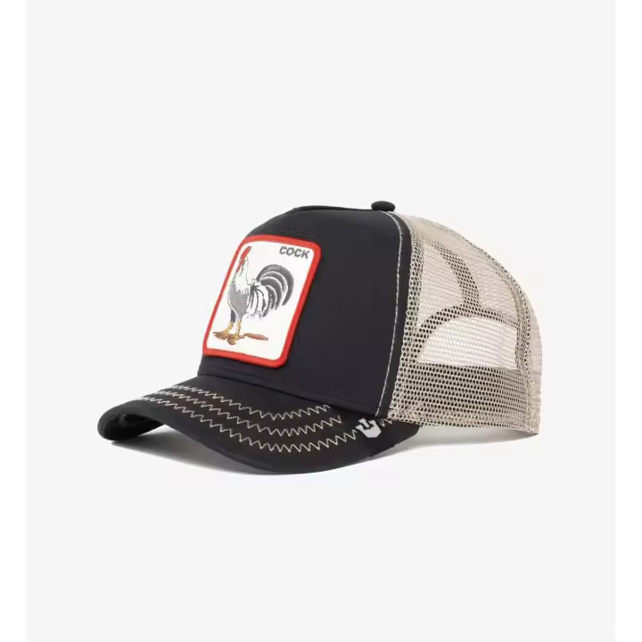 GOORIN BROS Gorra tipo trucker negro y beige con parche GALLO frontal - 1