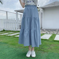 Falda Midi De Seda Suave Para Mujer Azul Jean Con Cintura Elástica Y Volantes Ajustada Casual Vintage Verano Midi Longitud De Pierna - details 1