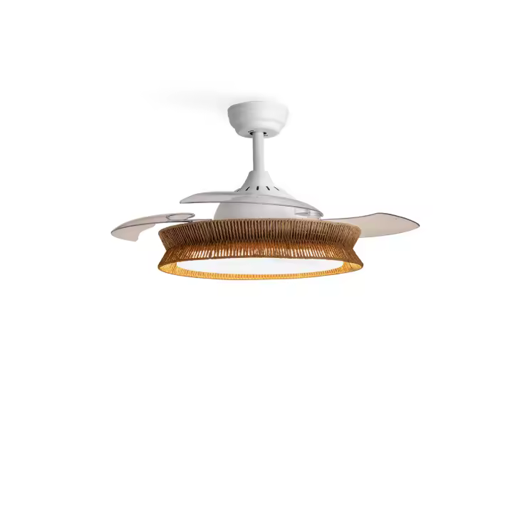 CREATE - Ventilador de Techo con Luz Silencioso 40W  Ø108 cm - Acabados en Mimbre - WIND CLEAR RATTAN - 1