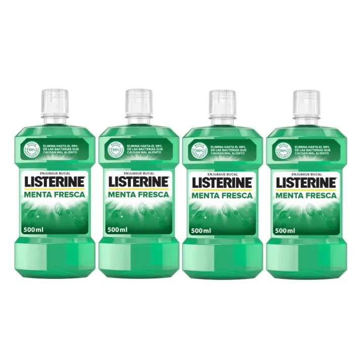 Listerine Enjuague Bucal Menta Fresca 500ml, Pack Ahorro 4x500ml, Colutorio Con Flúor, Ofrece 24 Horas De Protección, Elixir bucal Mentolado Para un Aliento Fresco Duradero - 1