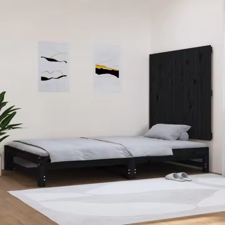 vidaXL Cabecero de cama de pared madera maciza pino negro 108x3x90 cm - 1