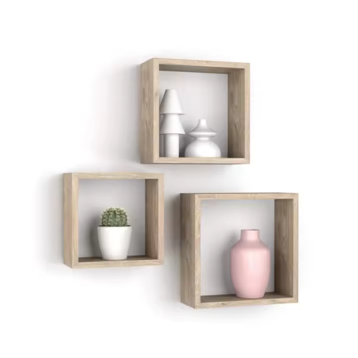 Dcasa Set de 3 estantes cubo pequeños de madera MDF beige nórdicos - 1