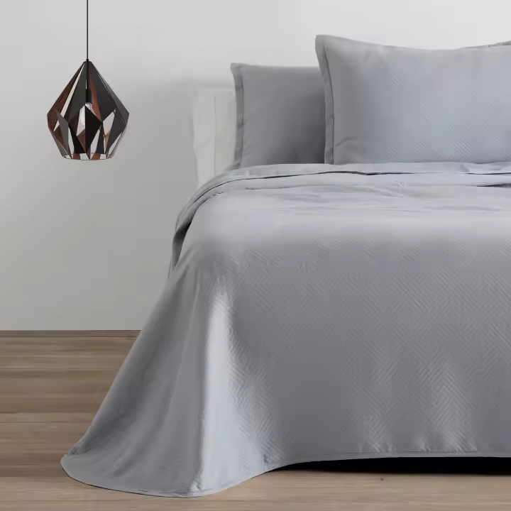 Colcha/Cubrecama de algodón reciclado Lines color Perla para cama de 90 cm. Incluye dos fundas de cojín - Fijalo - 1
