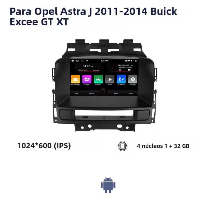 Radio De Coche Android 13 Con Wireless CarPlay GPS RDS FM 2DIN Para Buick Excelle GT XT Opel Astra J 2011-2014 Pantalla Táctil 7' 2GB RAM 32GB ROM Soporte Para Control Del Volante - 1