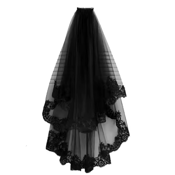 Velo negro de Halloween, cabeza de encaje recortada de bruja de novia fantasma - 1
