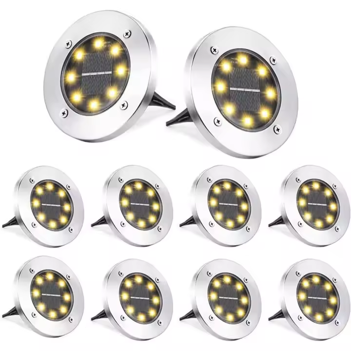 Luces Solares para Jardín, 8 LEDs, paquete de 4 Luces de piso, Luces Exteriores Blancos Cálidos impermeables IP65 - 1