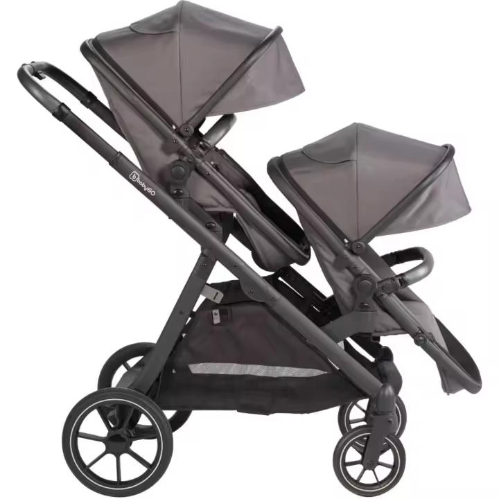 Carrinho De Gémeos conversível, Capas De Chuva, Adaptadores, Saco Muda Fraldas babyGO Duo Grey/Black Grip - 1