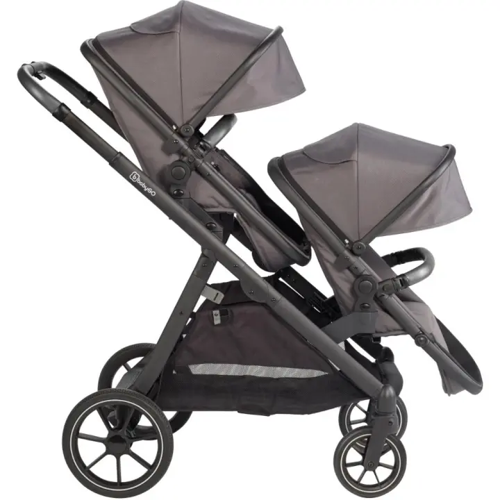 Carrinho De Gémeos conversível, Capas De Chuva, Adaptadores, Saco Muda Fraldas babyGO Duo Grey/Black Grip - 1