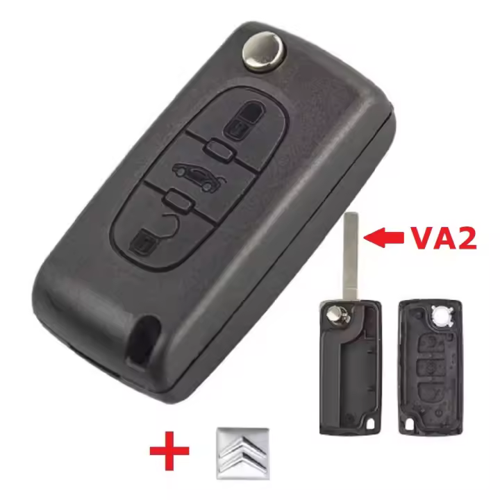 BARAC Llave Mando Carcasa de 3 Botones Maletero CE0523 VA2 Liso para Citroen C2 C3 C4 C5 C6 C7 C8 PICASSO para llavero con insignia - 1