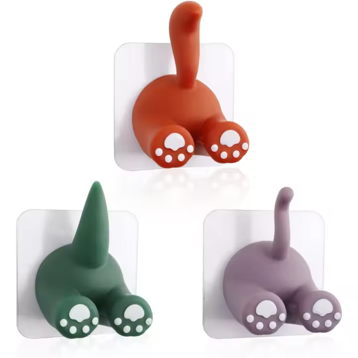 Paquete de 3 ganchos de cola de animal multiusos, gancho de pared adhesivo, soporte de cepillo de dientes, soporte de cepillo de dientes, cocina, baño, toalla colgante, (3 piezas) - 1