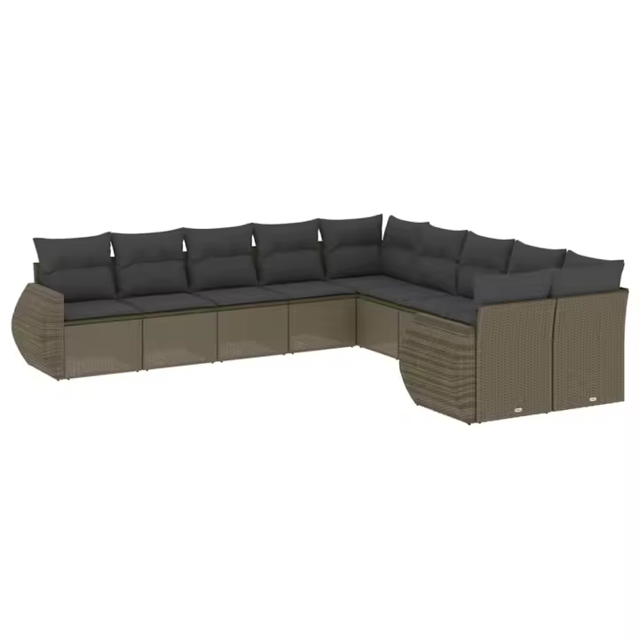Set sofás Jardín 10 pzas con los amortiguadores del sintético gris Claro - 1