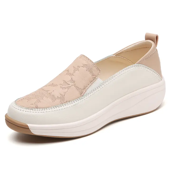 Zapatos deportivos informales para mujer, suela gruesa con material superior de cuero genuino transpirable en talla 43, ligeros y elegantes. - 1