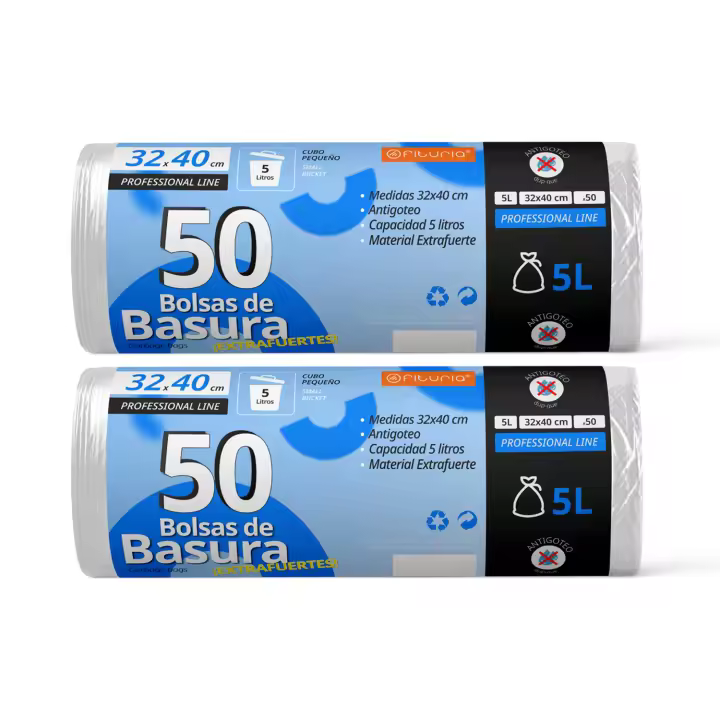 Bolsas de Basura, Bolsa Basura Resistente para Cubos Basura 5L, Antigoteo, Bolsas Ideales para Papelera de Baño, Oficina o Cocina, Apta Todo Tipo de Desechos, 32x40 cm - Ofituria (100 bolsas, 5L) - 1