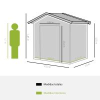 Outsunny Caseta de Jardín 213x130x185 cm Cobertizo Metálico de Exterior para Almacenamiento de Herramientas con 2 Puertas Correderas y 4 Ventanas para Terraza Verde Oscuro - details 2