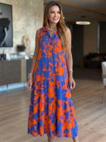 Vestido Midi Sin Mangas De Mujer Talla Grande Con Estampado Floral Y Cuello En Punto Botones a Lo Largo Estilo Casual - details 3