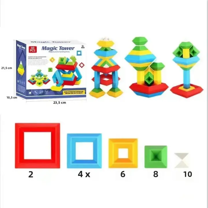 Juguetes Educativos Para Niños Bloques De Construcción Creativos Pyramide Plegable Con Música Material Plástico Sin Batería - 1