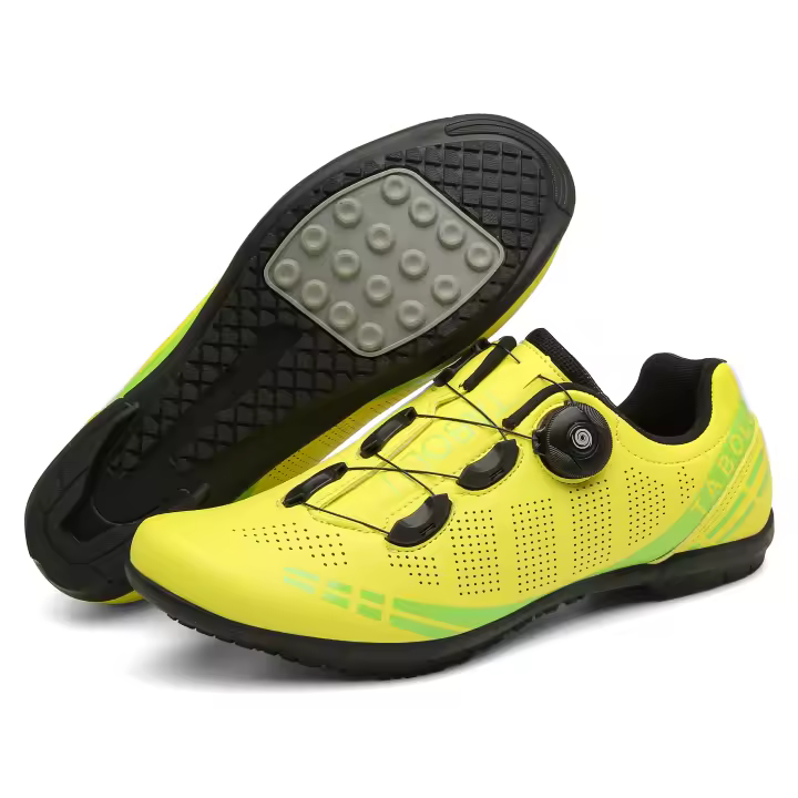 Zapatillas De Ciclismo Para Carretera Ultraligero Amarillo MTB Con Cierre Self-Locking Para Hombre Y Mujer Zapatos De Bicicleta SPD Planos Para Competición Y Entrenamiento - 1