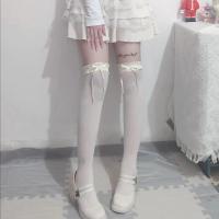 Medias Largas De Encaje Para Mujer Y Niñas Blancas Y Negras Con Volantes Y Lazo Stockings Dulces De Nylon Medias Con Bowknot - details 5