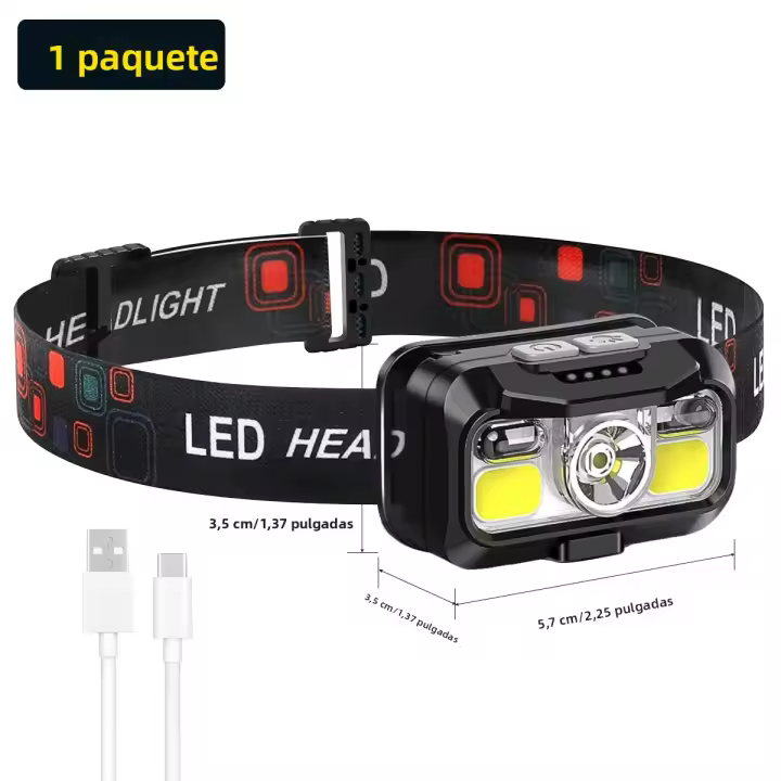 Linterna Frontal Recargable 1200 Lumen Con Sensor De Movimiento Luz LED Impermeable Con Luz Blanca Roja Para Camping Senderismo Y Correr - 1