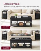 Mesa de centro con tablero elevable, espacio abierto y oculto, ideal para salón comedor, color gris carbón o marrón rústico - details 3