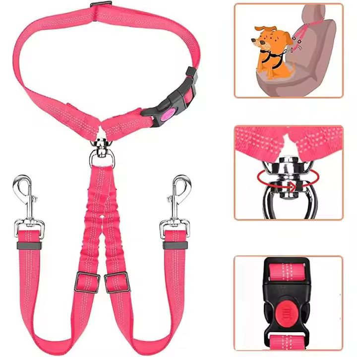 Cinturón de seuridad Doble para Perros, cinturón de seuridad para reposacabezas de coche para dos mascotas | Resistant, elástico y sin Redos - 1