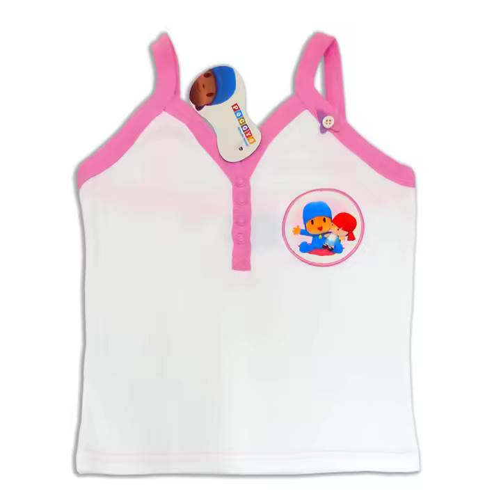 Pocoyo Camiseta Tirantes Infantil Blanco y Rosa 100% Algodón - 1