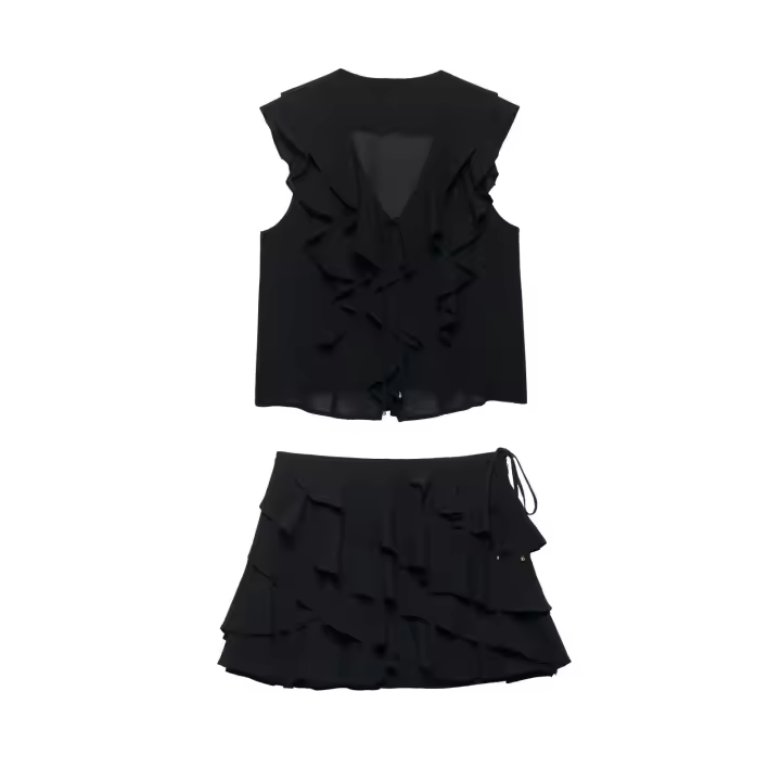 Conjunto De Moda Para Mujer UNIZERA Verano Sin Mangas Cuello En V Skirt Y Pantalones Estilo Nuevo Decoración Pila Blusa Casual A-Line - 1