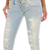 MET-Pantalon Tejano Largo efecto gastado y rasgado 10DB50130 para Mujer