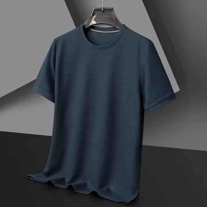 Camiseta Polo Corta Para Hombre Algodón Transpirable Estilo Casual Solido Con Splicing Redondo Cuello Tejido De Encaje - 1