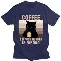 Camiseta De Algodón 100% Para Hombres Y Mujeres Con Diseño Divertido De Gato Bebiendo Café Porqué El Asesinato Está Mal. Estilo Casual De Manga Corta Oversized. - details 3
