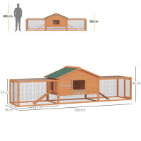 PawHut Conejera de Madera 309x79x86 cm Conejera Exterior Grande para 2-4 Conejos con 2 Corrales Bandeja Extraíble Techo Asfáltico 2 Rampas Natural - details 3