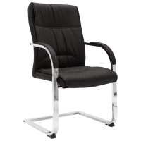 vidaXL Silla de oficina voladiza de cuero sintético negra en color Negro/Gris | cómodas modernas ergonómicas para comedor cocina salón hogar - details 0