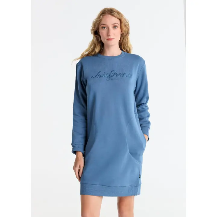 LOIS JEANS - Vestido sudadera corto con bolsillos laterales logo bordado en el pecho - 1