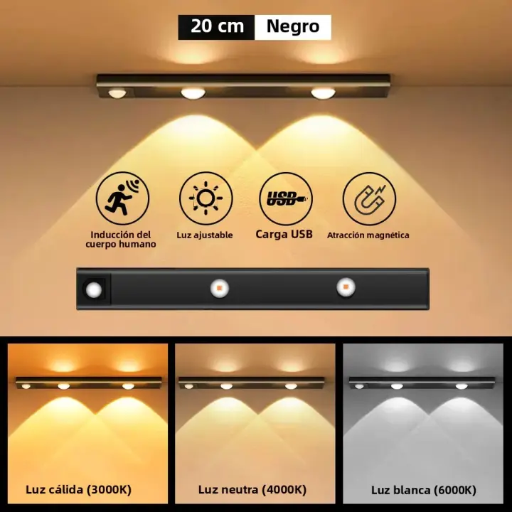 Luz Nocturna Sensor De Movimiento Ultra Delgada Inalámbrica LED Para Armario De Cocina Dormitorio Iluminación Interior 20/30/40/50CM - 1