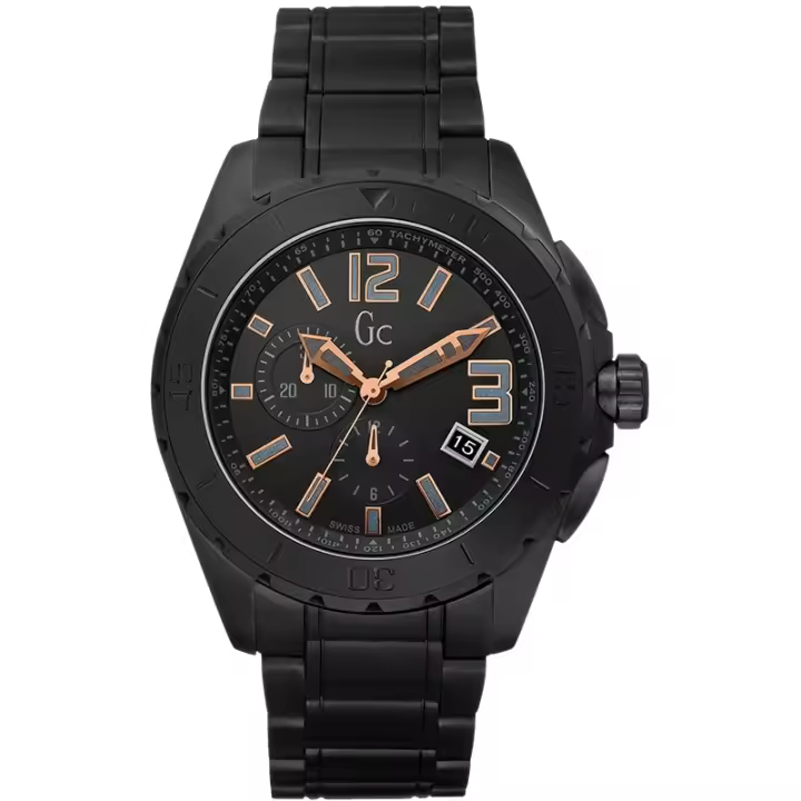Reloj Guess Collection X76009G2S para Hombre, Esfera Negra con Detalles Dorados, Caja de Acero Inoxidable Lacado Negro y Correa de Cerámica Negra - 1